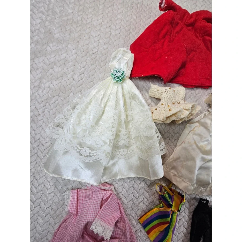 Vintage Barbie Doll Clothes Accessories Lot 19pc Gowns Rainbow Dress Red Jacket
